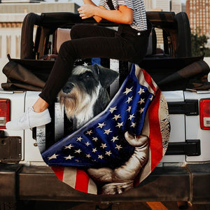 Miniature Schnauzer Inside American Flag Independence Day Spare Tire Cover