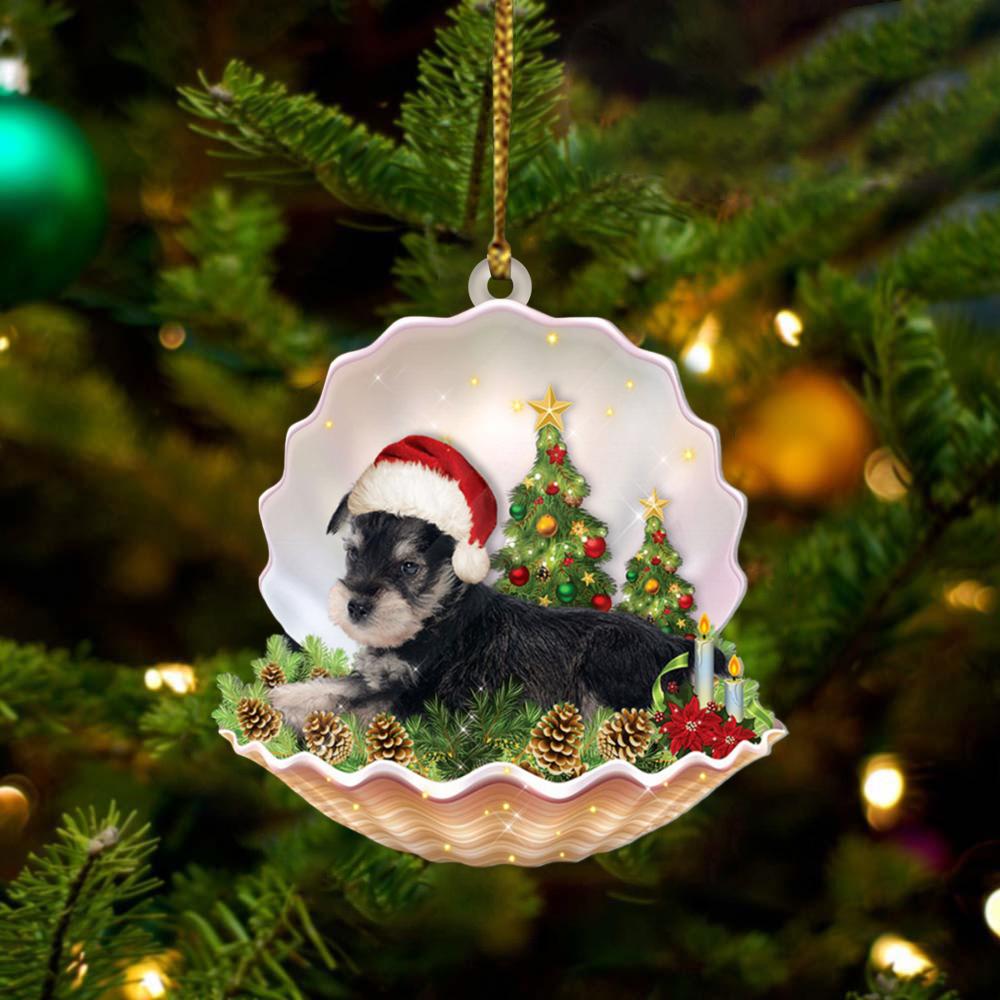 Miniature Schnauzer Lie In Seashell Xmas-Two Sided Ornament