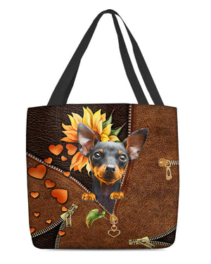 Miniature pinscher-Sunflower&zipper Cloth Tote Bag