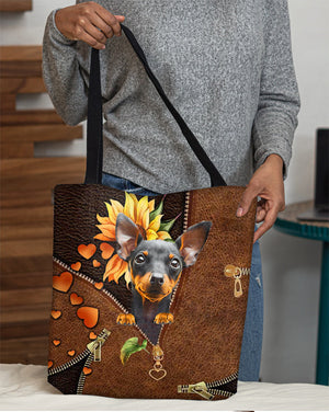 Miniature pinscher-Sunflower&zipper Cloth Tote Bag