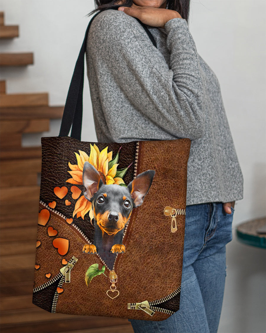 Miniature pinscher-Sunflower&zipper Cloth Tote Bag