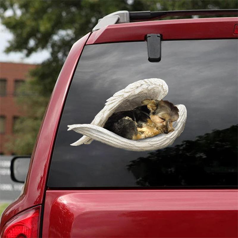 Morkie-sleeping angel CAR STICKER
