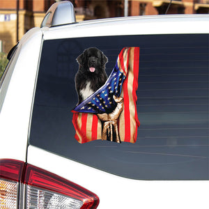 Newfoundland-American Flag Front Car Sticker