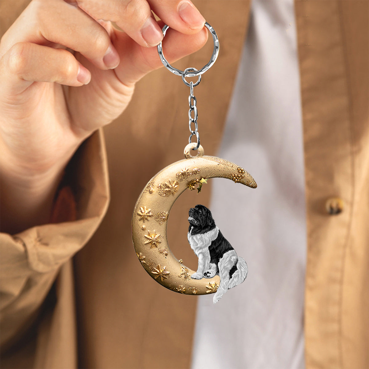 Newfoundland-Dog & Moon Flat Acrylic Keychain
