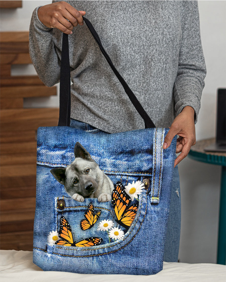 Norwegian-Elkhound-Butterfly Daisies Fait-CLOTH TOTE BAG