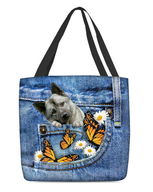 Norwegian-Elkhound-Butterfly Daisies Fait-CLOTH TOTE BAG