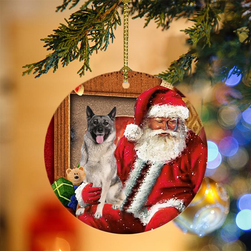 Norwegian Elkhound With Santa Christmas Ornament