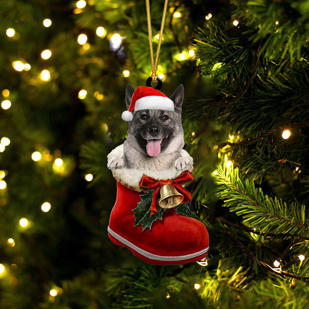 Norwegian Elkhound-1-In Santa Boot Christmas-Two Sided Ornament