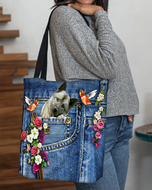 Norwegian Elkhound-Cardinal & Cross Flower Cloth Tote Bag