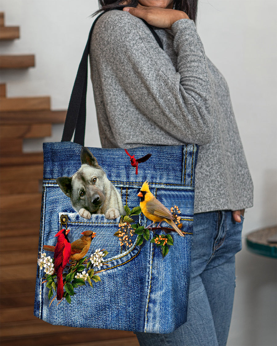 Norwegian Elkhound-Cardinal & Dog Cloth Tote Bag