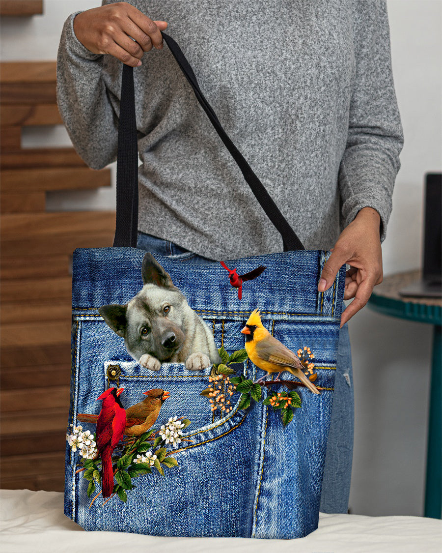 Norwegian Elkhound-Cardinal & Dog Cloth Tote Bag