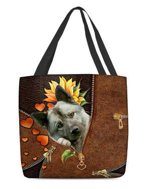 Norwegian Elkhound-Sunflower&zipper Cloth Tote Bag