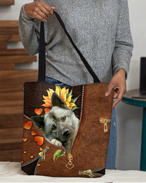 Norwegian Elkhound-Sunflower&zipper Cloth Tote Bag