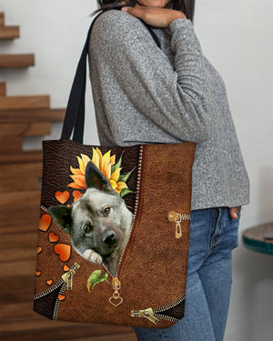 Norwegian Elkhound-Sunflower&zipper Cloth Tote Bag