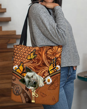 Norwegian Elkhound Butterfly Daisy Cloth Tote Bag