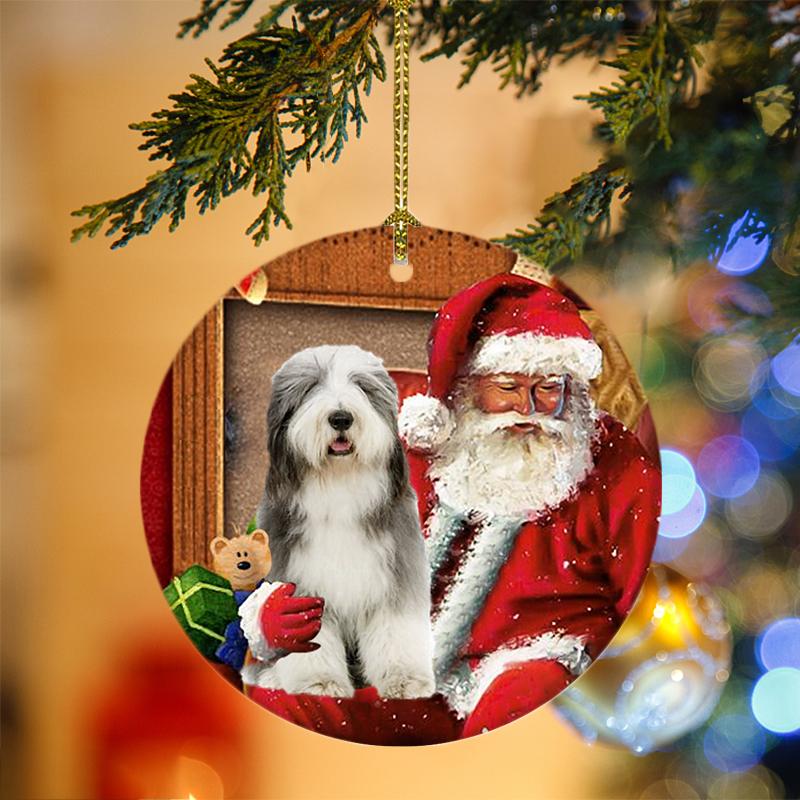 Old English Sheepdog With Santa Christmas Ornament