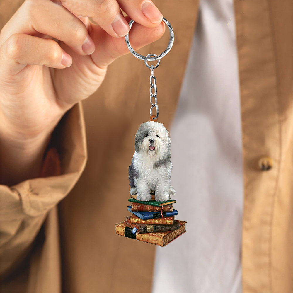 Old English Sheep-Sit On The Book-Flat Acrylic Keychain