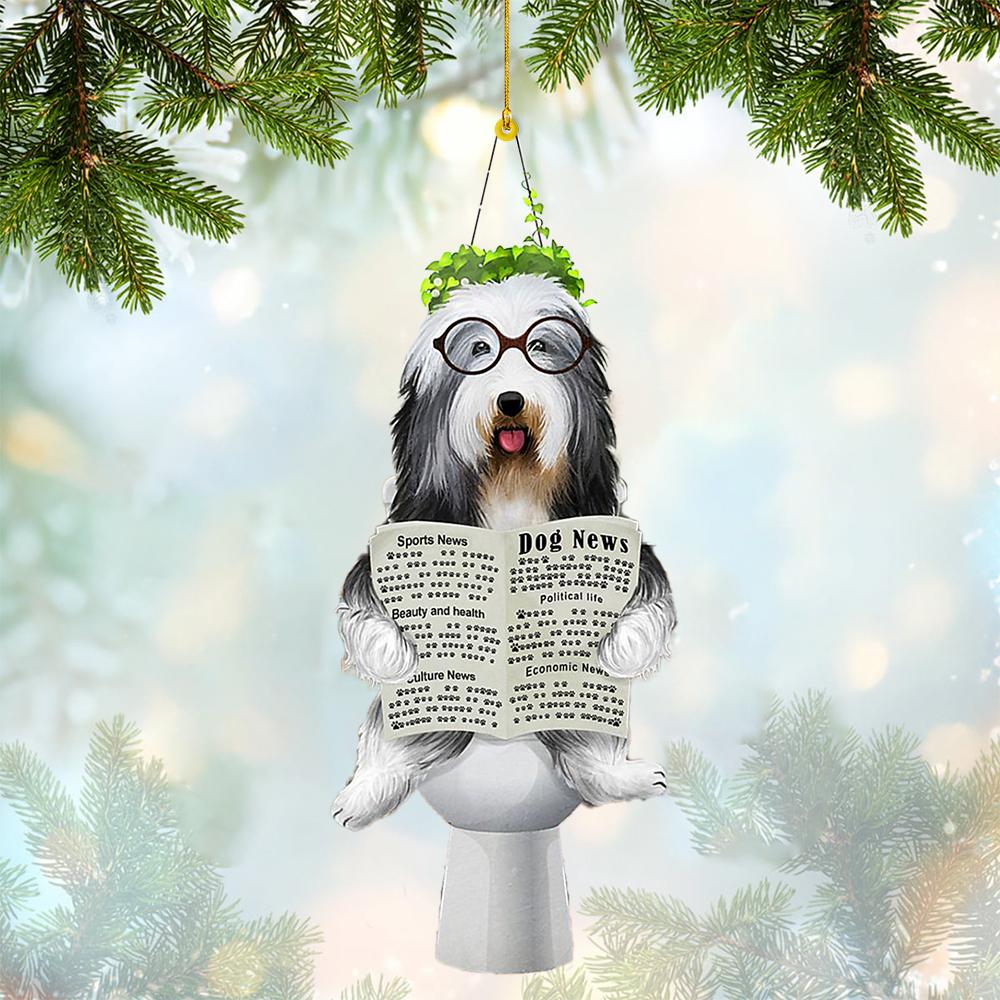 Olde English Sheepdog Sitting On A Toilet-Two Sides Ornament