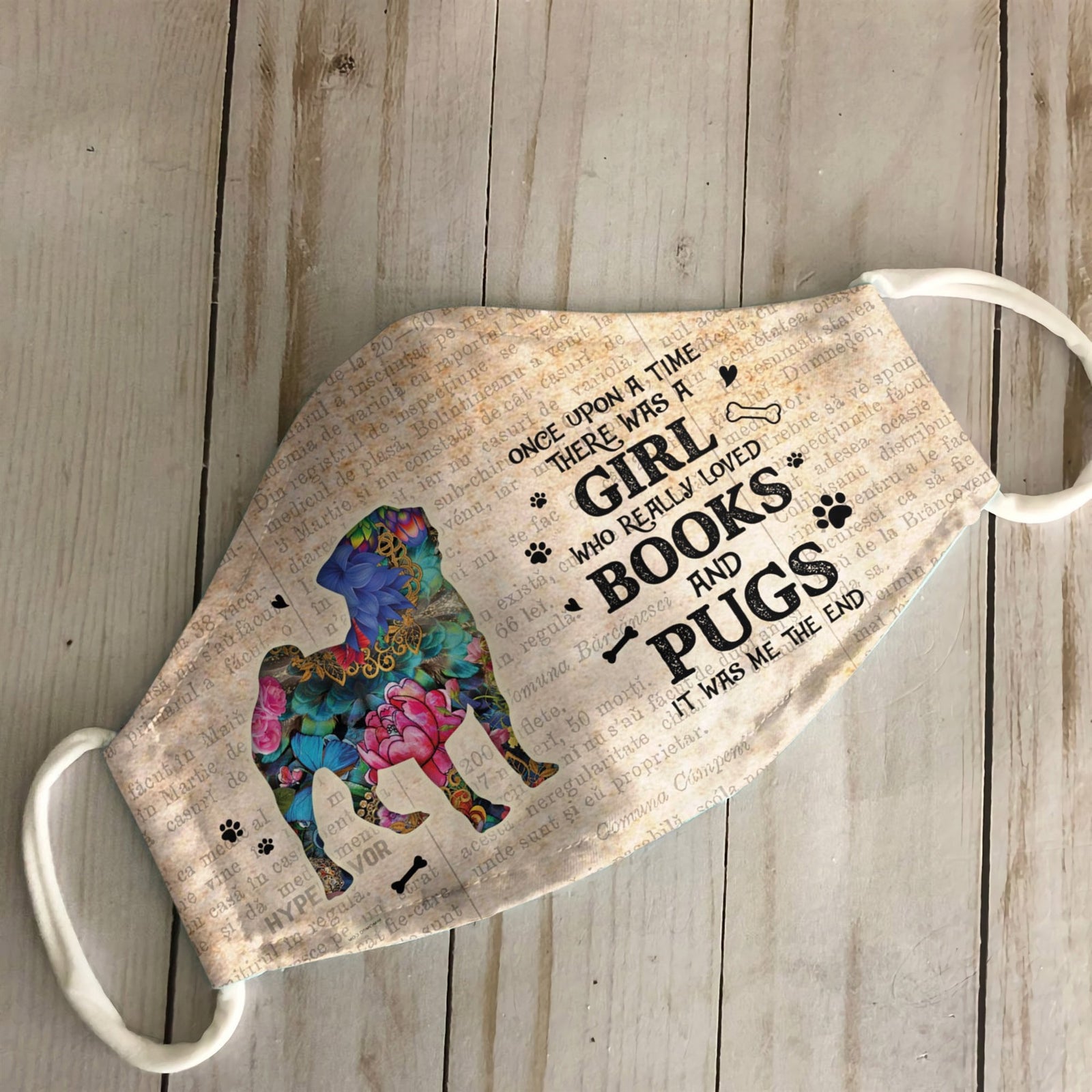 Once Upon A Time Books and Pugs EZ07 1108 Face Mask
