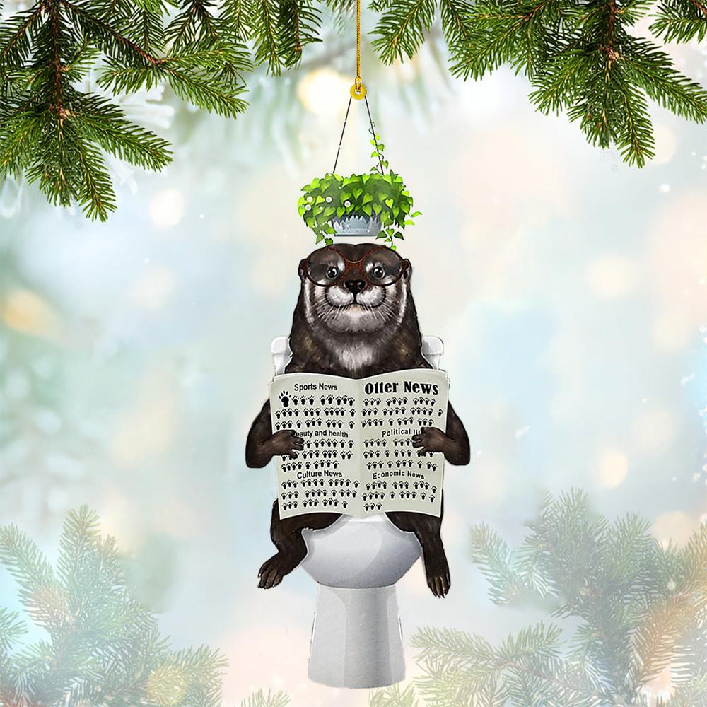 Otter Sitting On A Toilet-Two Sides Ornament