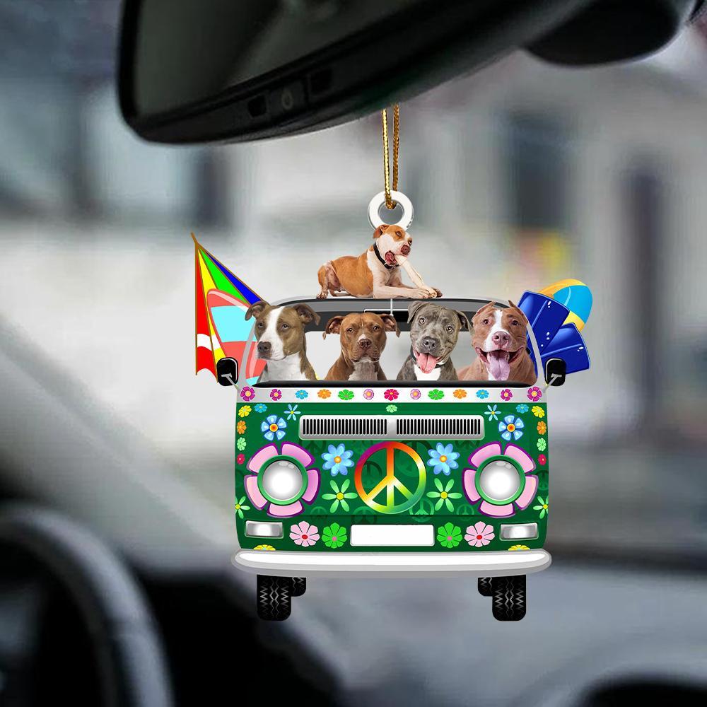 Pitbull-Green Hippie Van-Two Sided Ornament