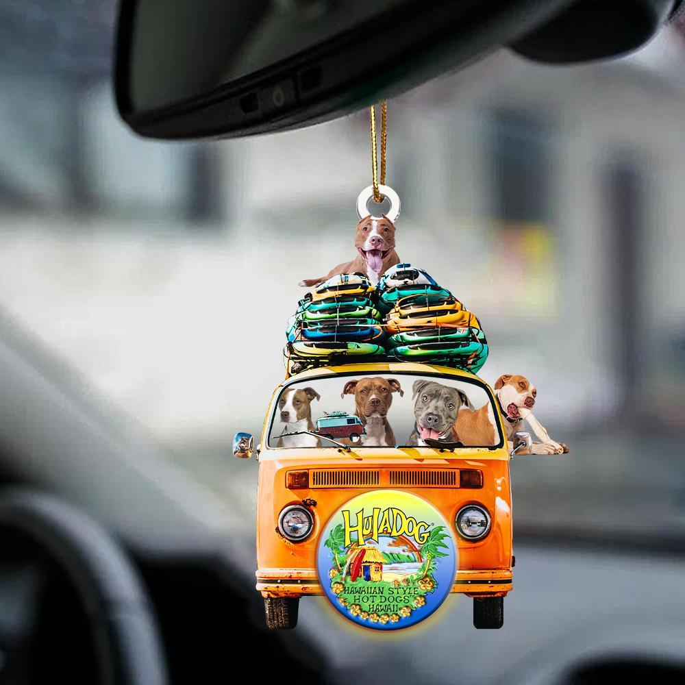 Pitbull-Orange Hippie Van-Two Sided Ornament