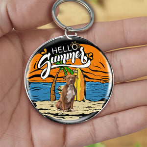 Pitbull(2) Hello Summer-Round Resin Epoxy Metal Keychain