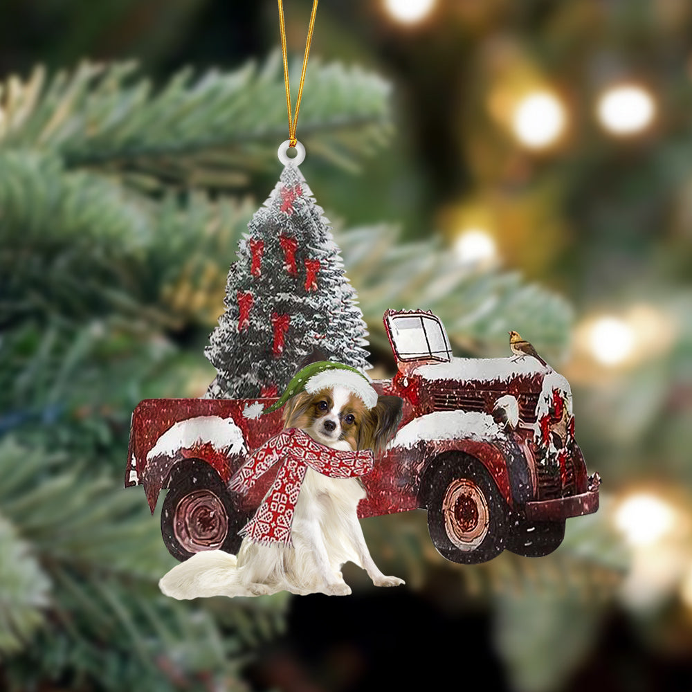 Papillon-Christmas Truck Two Sided Ornament