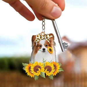 Papillon-Dog Mom Keychain