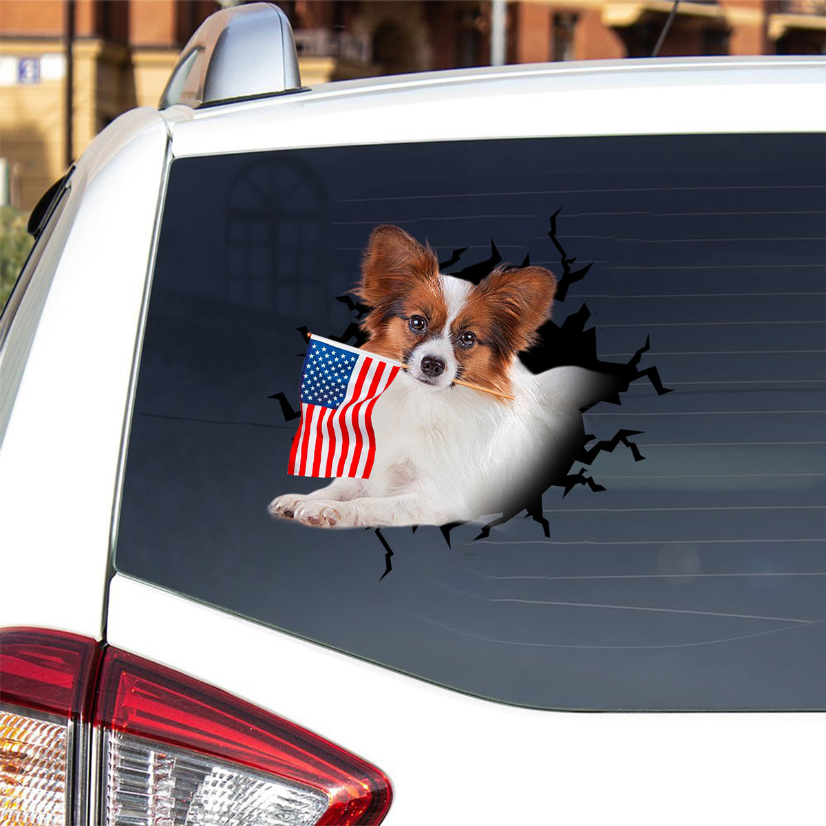 Papillon And American Flag Independent Day Car Sticker Decal