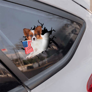 Papillon And American Flag Independent Day Car Sticker Decal