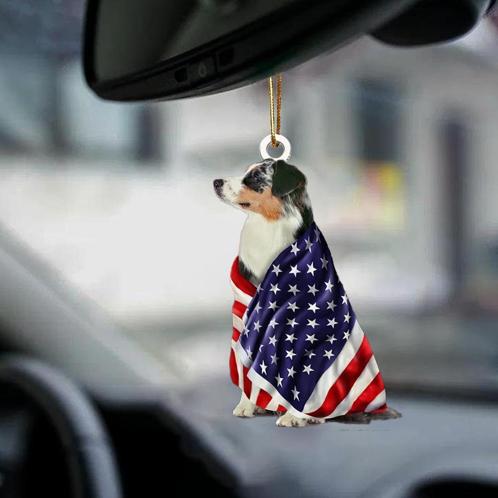 Patriotic Australian Shepherd With Mount Rushmore Flag Two Sided Ornament