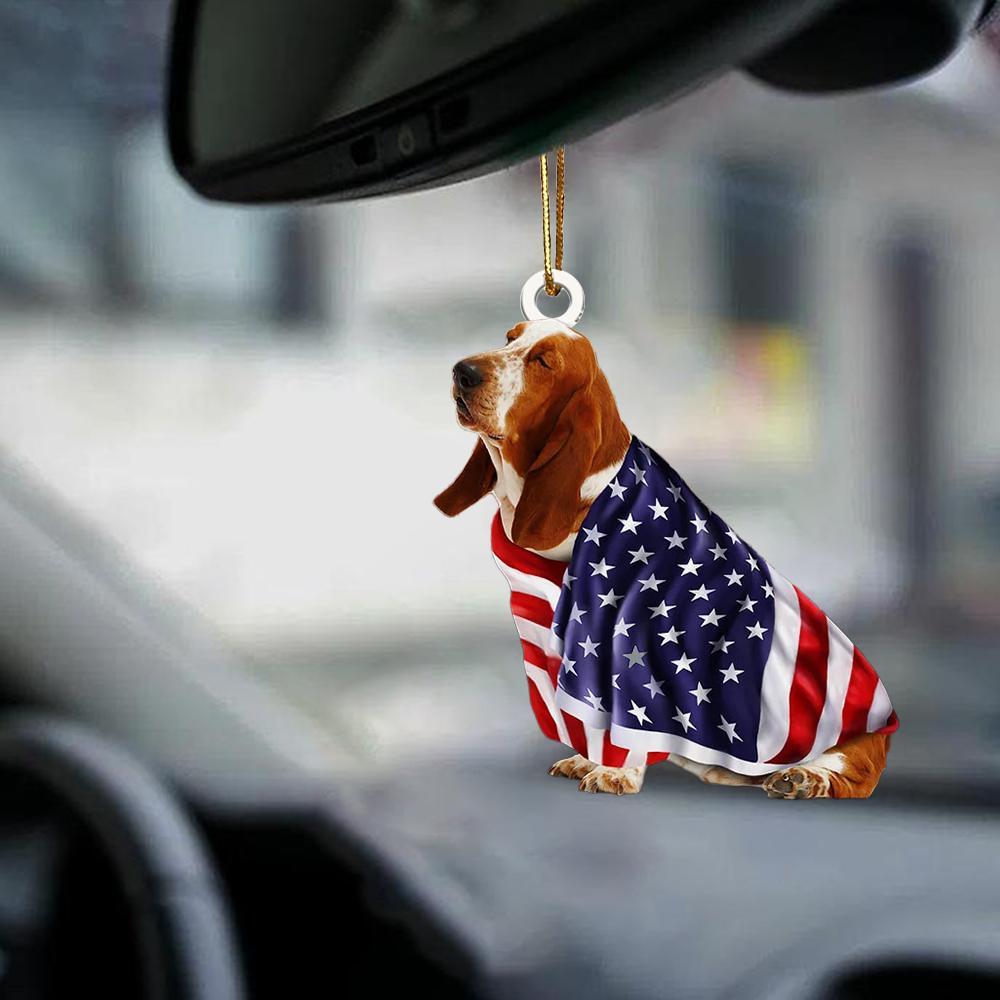 Patriotic Basset Hound With Mount Rushmore Flag Two Sided Ornament