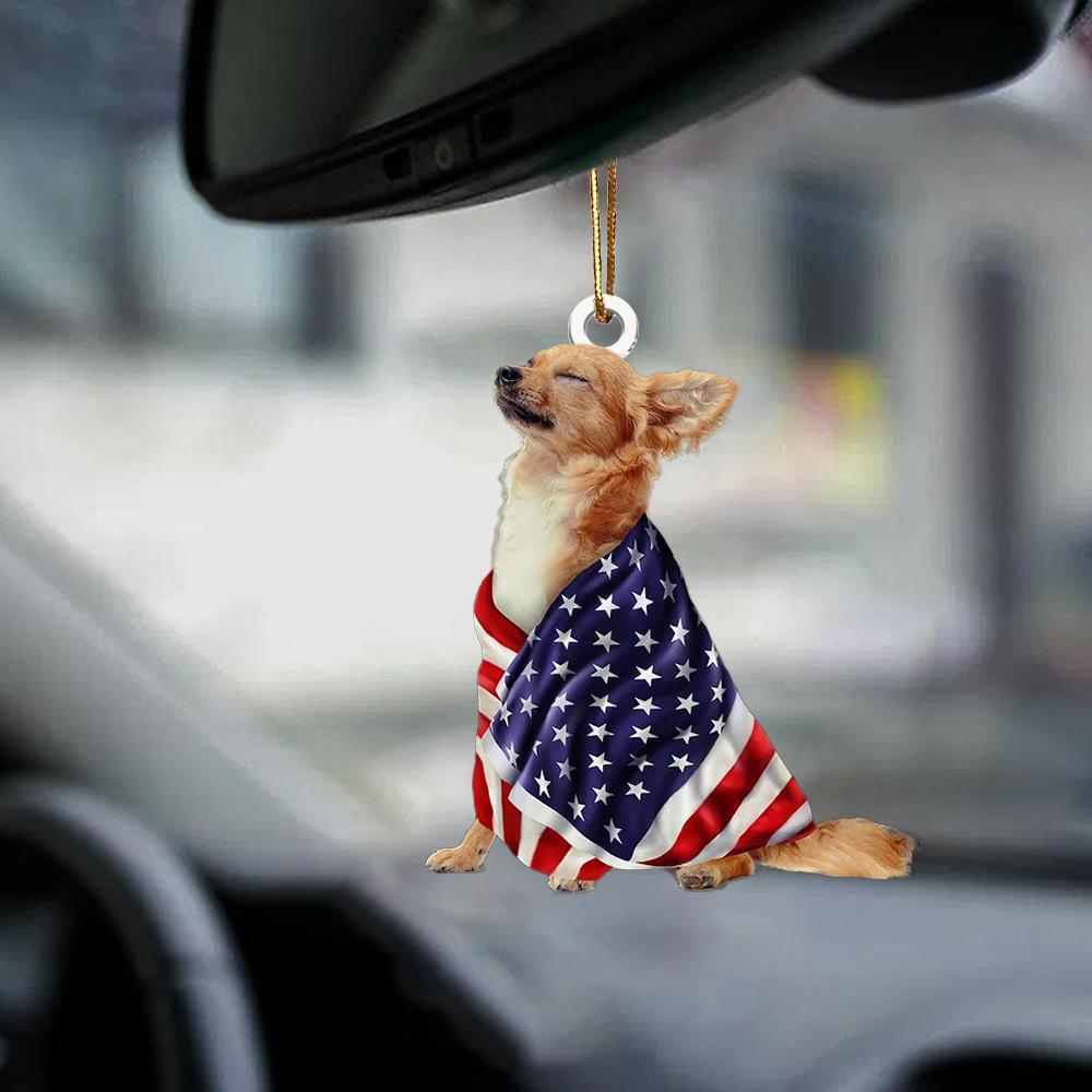 Patriotic Chihuahua With Mount Rushmore Flag Two Sided Ornament