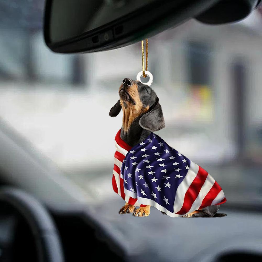 Patriotic Dachshund With Mount Rushmore Flag Two Sided Ornament