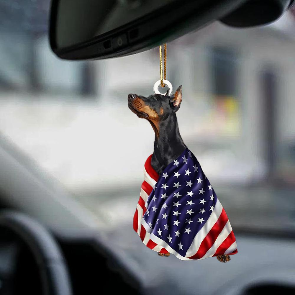 Patriotic Doberman With Mount Rushmore Flag Two Sided Ornament