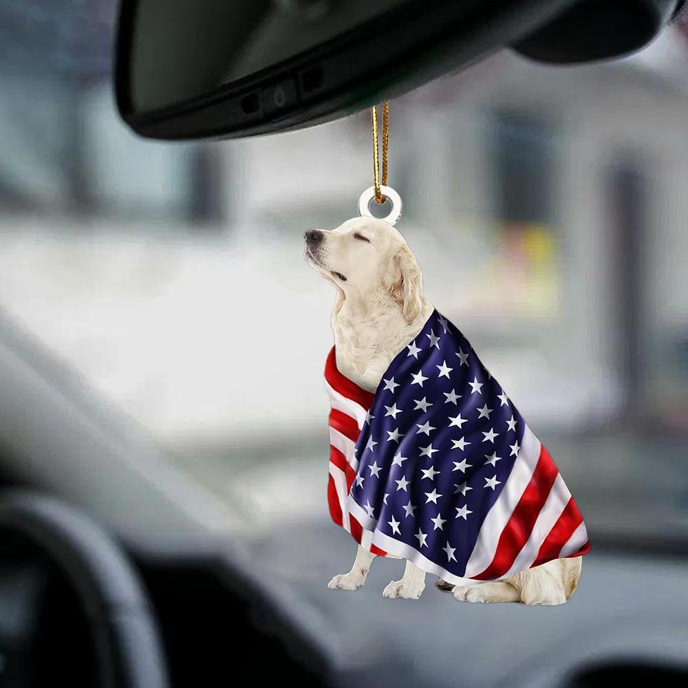 Patriotic English Cream Golden Retriever With Mount Rushmore Flag Two Sided Ornament