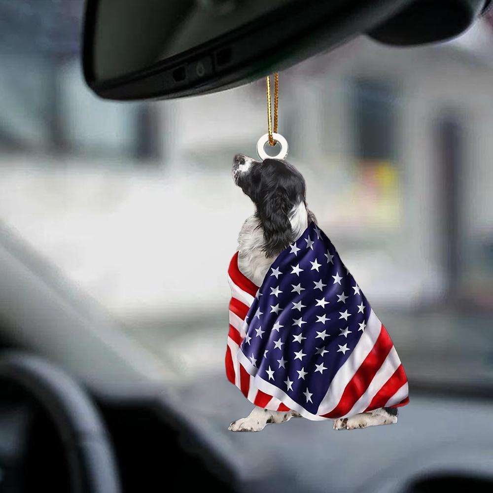 Patriotic English Springer Spaniel With Mount Rushmore Flag Two Sided Ornament