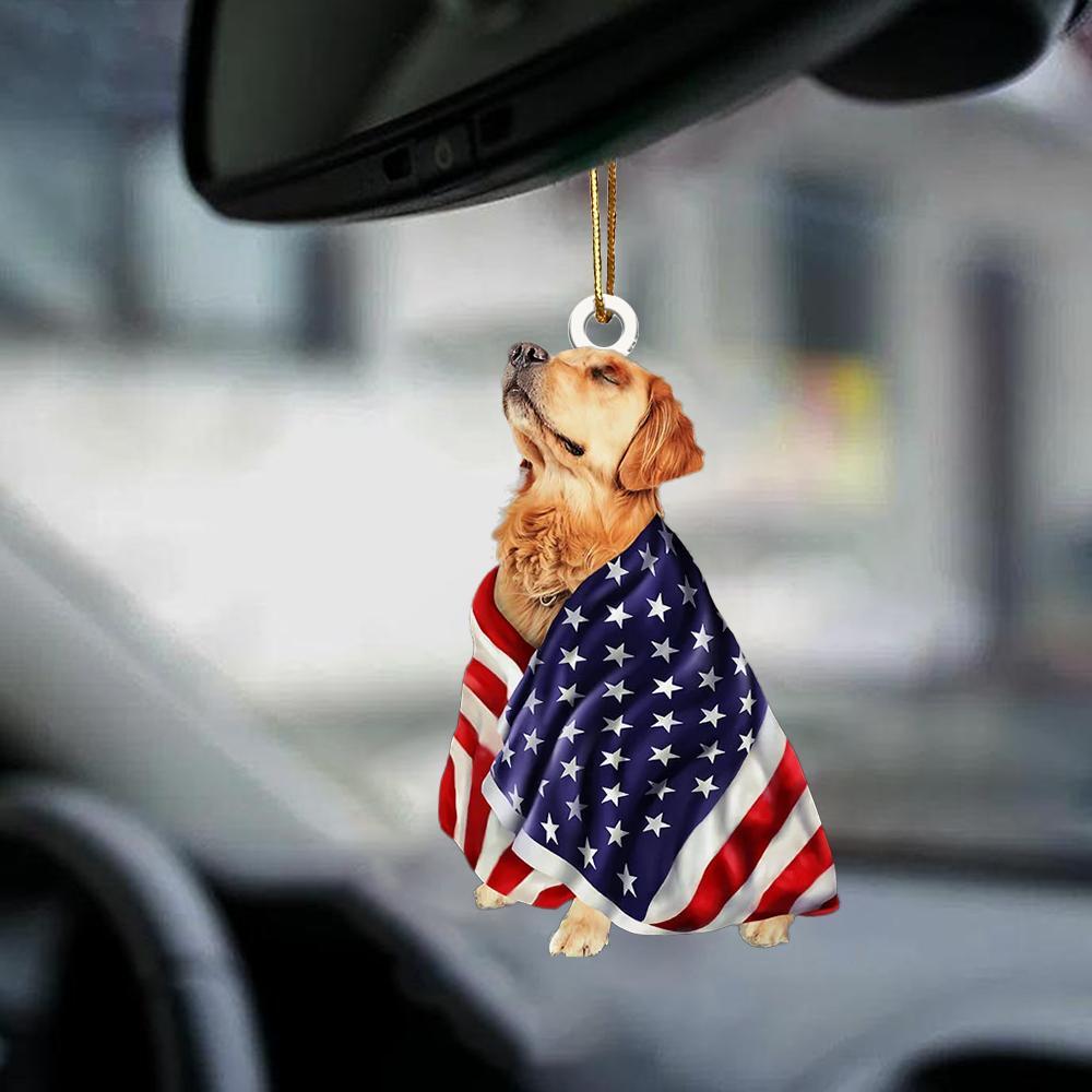 Patriotic Golden Retriever With Mount Rushmore Flag Two Sided Ornament