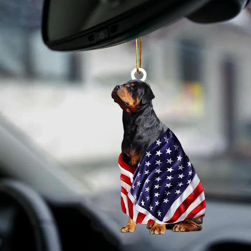 Patriotic Rottweiler With Mount Rushmore Flag Two Sided Ornament