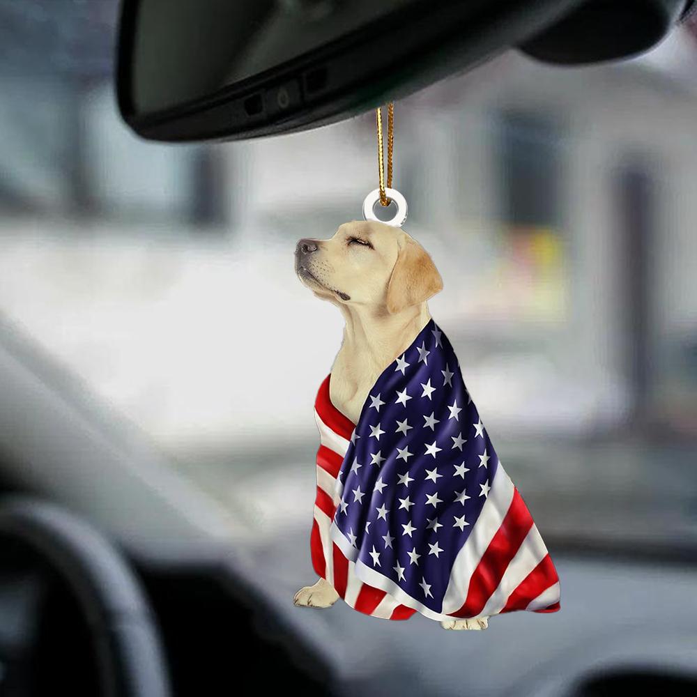 Patriotic Yellow Labrador Retriever With Mount Rushmore Flag Two Sided Ornament