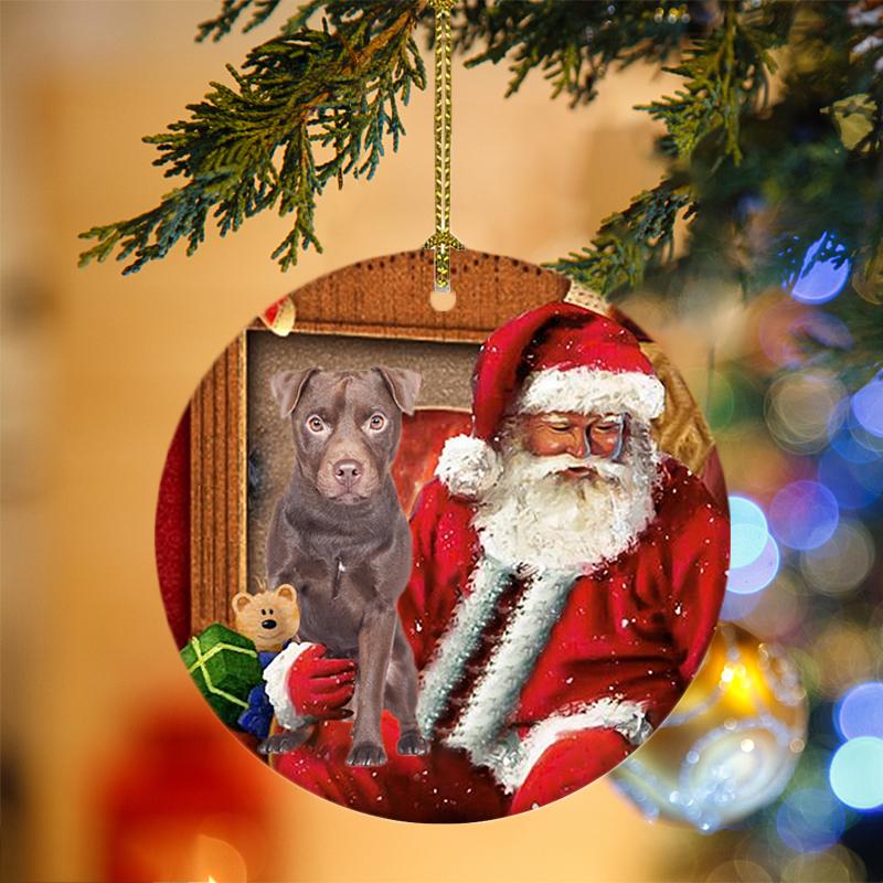 Patterdale Terrier With Santa Christmas Ornament