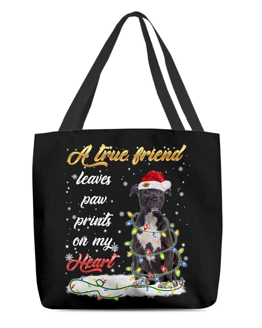 Paw Prints-BLACK American Staffordshire Terrier-Cloth Tote Bag