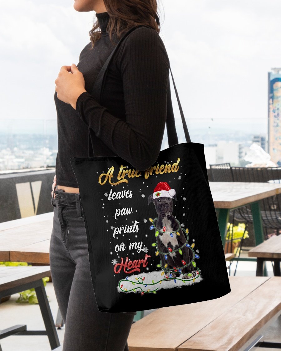 Paw Prints-BLACK American Staffordshire Terrier-Cloth Tote Bag