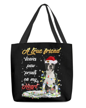 Paw Prints-BLACK Boston Terrier-Cloth Tote Bag