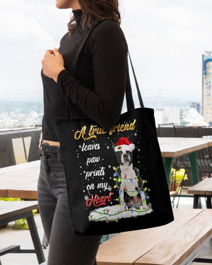 Paw Prints-BLACK Boston Terrier-Cloth Tote Bag