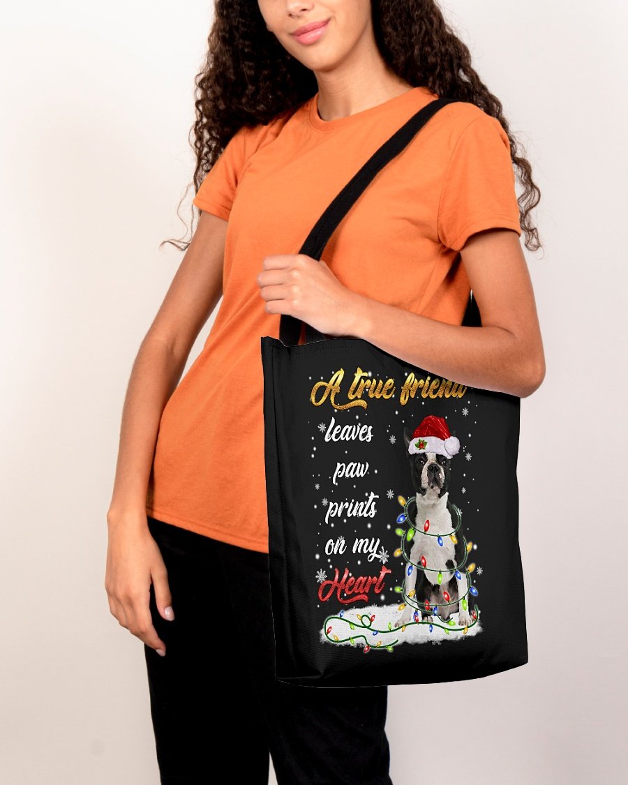 Paw Prints-BLACK Boston Terrier-Cloth Tote Bag