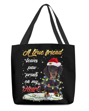 Paw Prints-BLACK Dachshund 1-Cloth Tote Bag