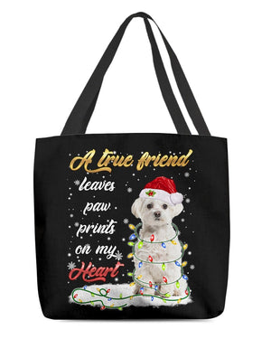 Paw Prints-WHITE Maltese-Cloth Tote Bag