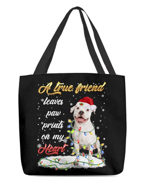 Paw Prints-WHITE Pitbull-Cloth Tote Bag